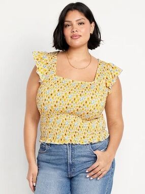 Old Navy Smocked Square-Neck Floral Tank Top Yellow